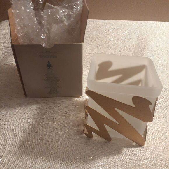 Partylite P7108 Tempo Tealight Holder Frosted Glass Gold Brass Accent NEW - Picture 1 of 6